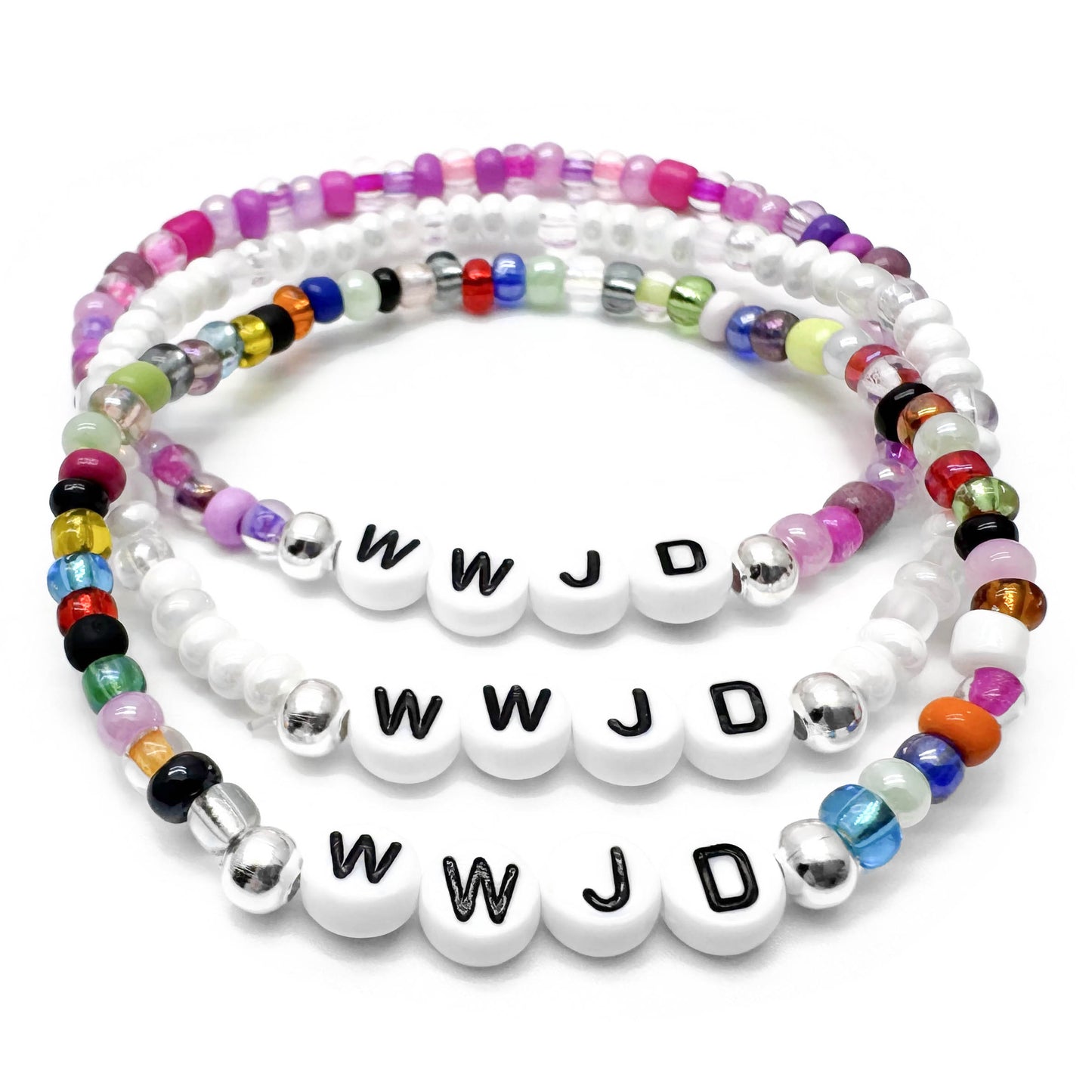 WWJD Message Bracelet - Glass Seed Beads