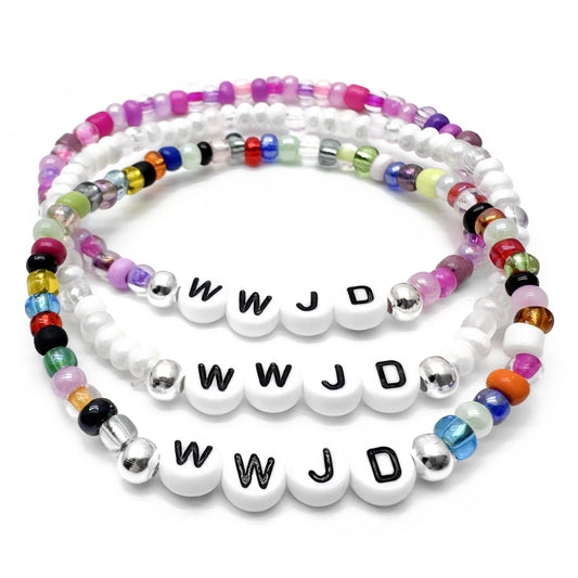 WWJD Message Bracelet - Glass Seed Beads