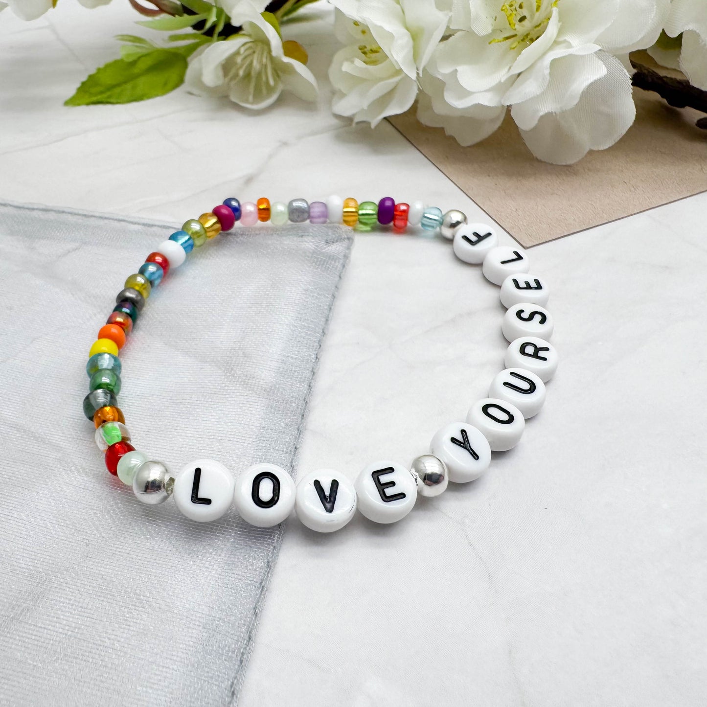 LOVE YOURSELF Message Bracelet - Glass Seed Beads