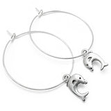 Dolphin Charm Silver Plated Hoop Earrings : 35mm Diameter