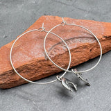 Dolphin Charm Silver Plated Hoop Earrings : 35mm Diameter