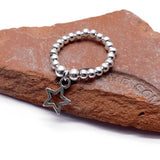 Star Charm Stretch Ring with Silver Plated Beads