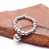 Heart Charm Stretch Ring with Silver Plated Beads