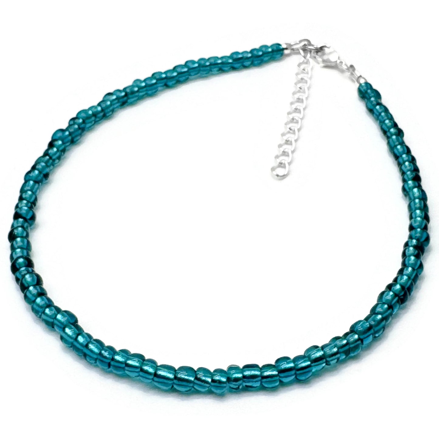 Plus Size Teal Green Bead Anklet with Shimmery Glass Seed Beads