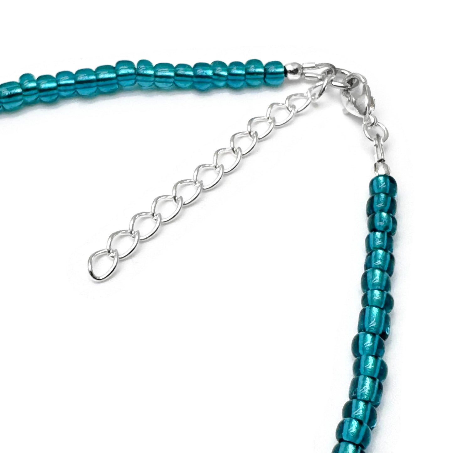 Plus Size Teal Green Bead Anklet with Shimmery Glass Seed Beads