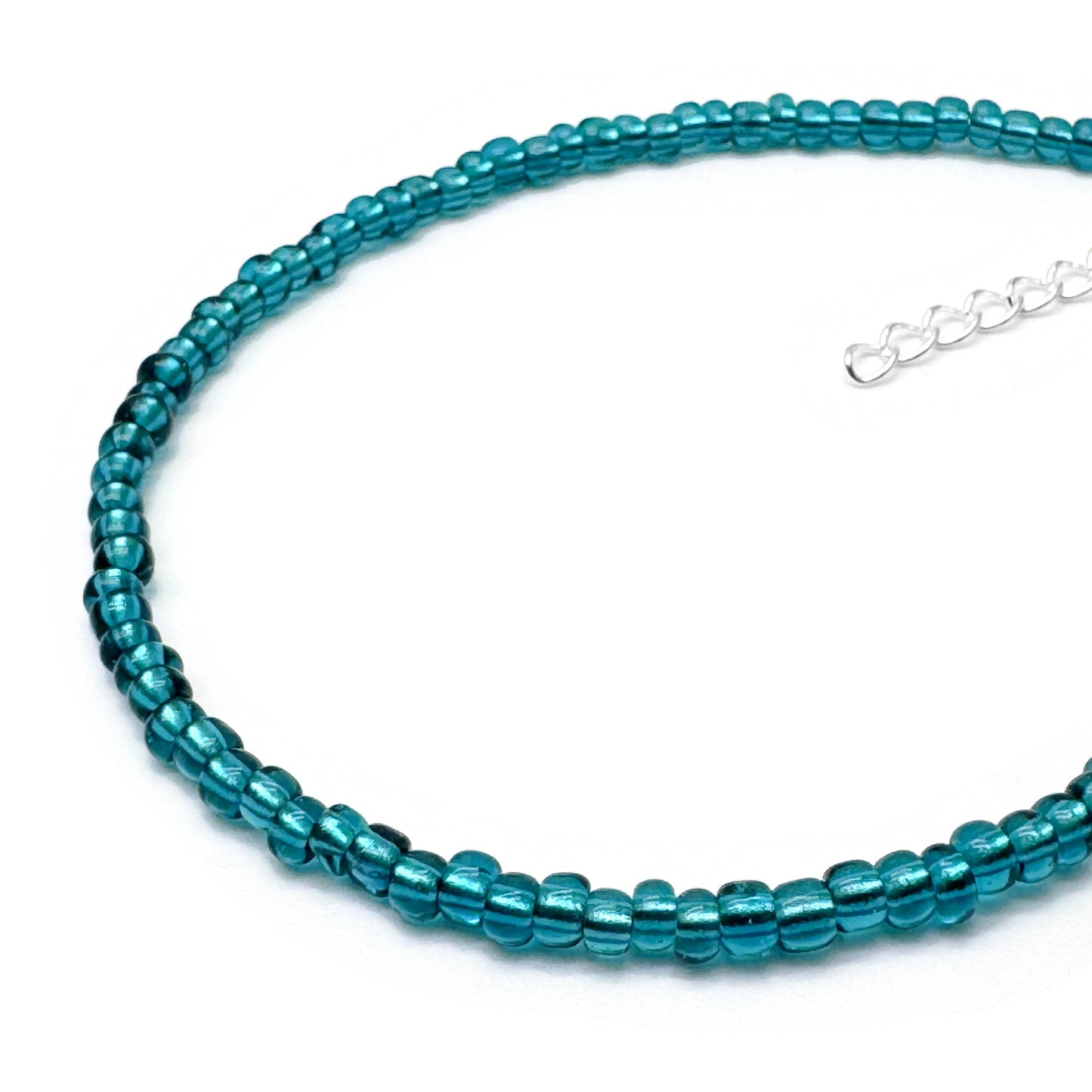 Plus Size Teal Green Bead Anklet with Shimmery Glass Seed Beads
