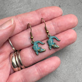 Crocodile Charm Earrings, Antique Bronze Tone Metal Charms