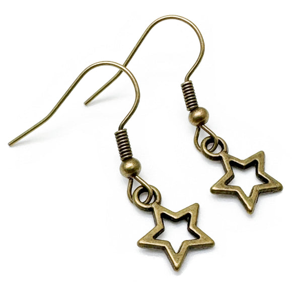 Star Bead Dangly Earrings, Antique Bronze Style Charms