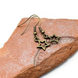 Star Bead Dangly Earrings, Antique Bronze Style Charms