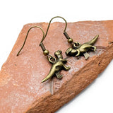 Dinosaur Charm Earrings, Antique Bronze Tone Charms