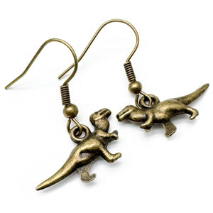 Dinosaur Charm Earrings, Antique Bronze Tone Charms