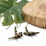 Dinosaur Charm Earrings, Antique Bronze Tone Charms