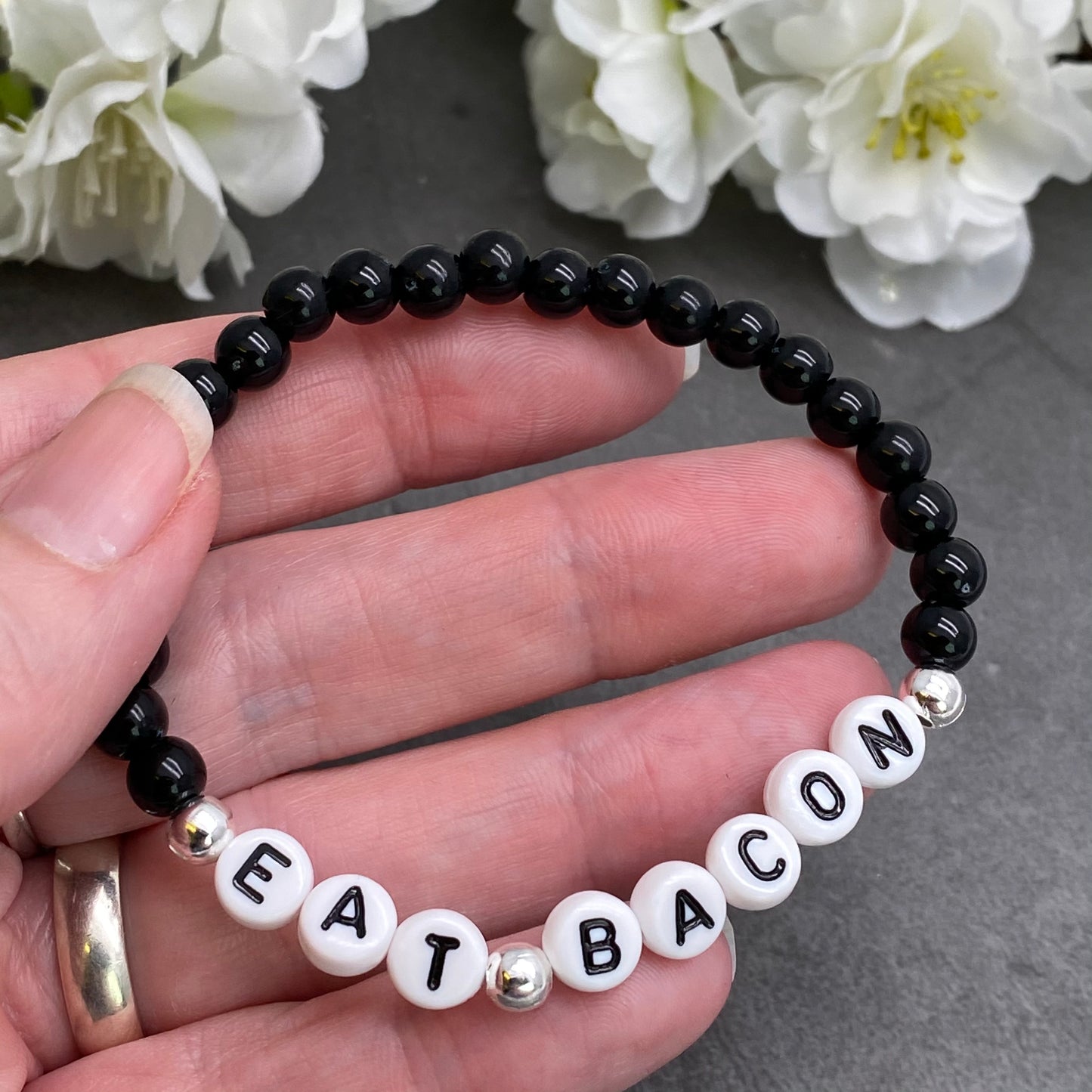 EAT BACON Message Bracelet - Acrylic Letter Beads