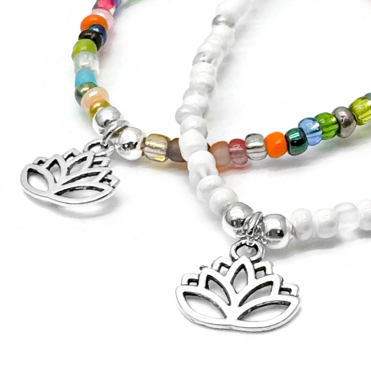 Lotus Charm Seed Bead Anklet - Colour Choice