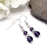 Purple Bead Earrings with Small Faceted Glass Beads