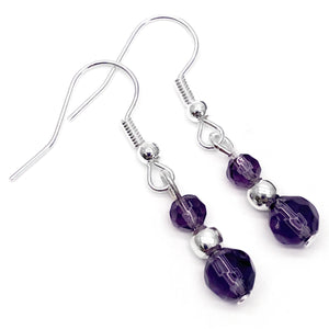 Purple Bead Earrings with Small Faceted Glass Beads