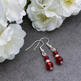 Red Bead Earrings with Small Faceted Glass Beads