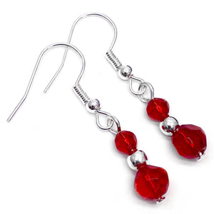 Red Bead Earrings with Small Faceted Glass Beads