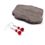 Red Bead Earrings with Small Faceted Glass Beads