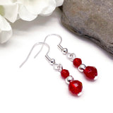 Red Bead Earrings with Small Faceted Glass Beads