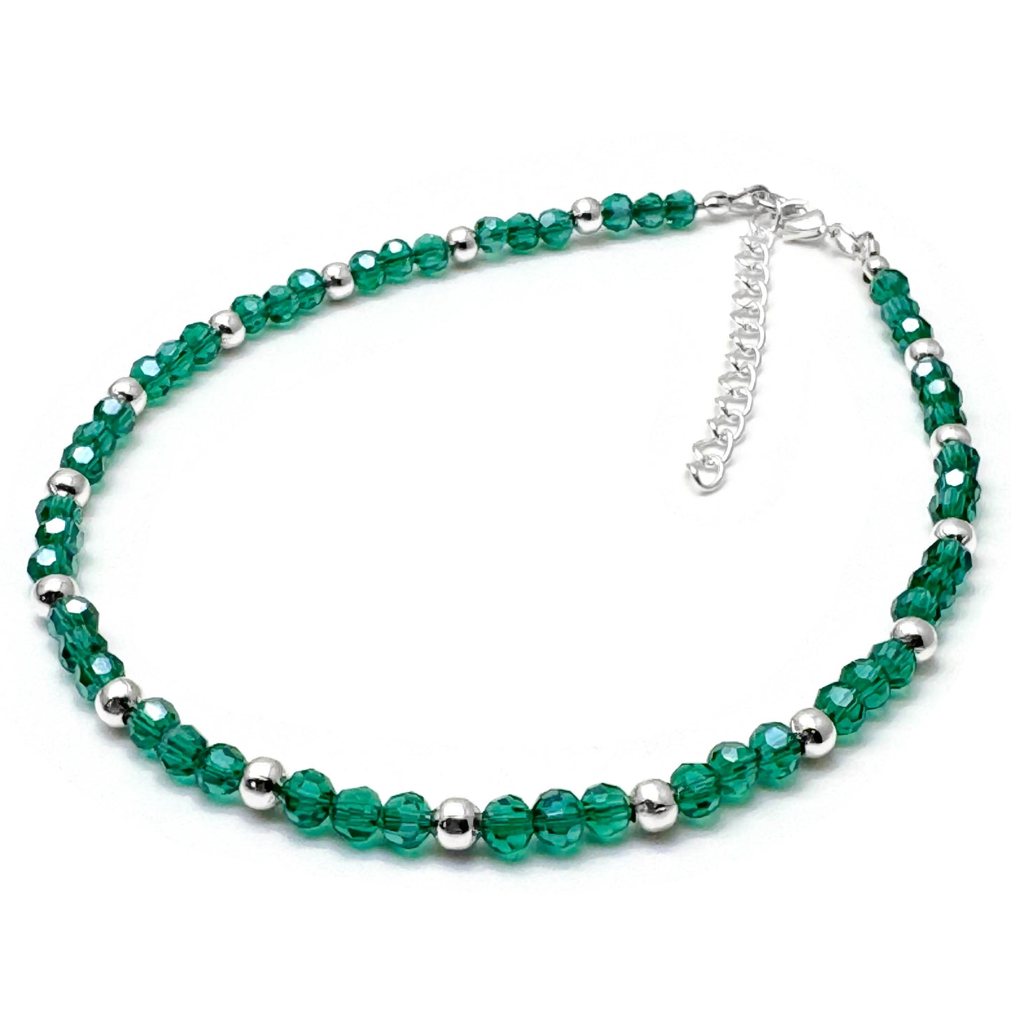 Plus Size Anklet with Faceted Teal Green Glass Beads, Adjustable