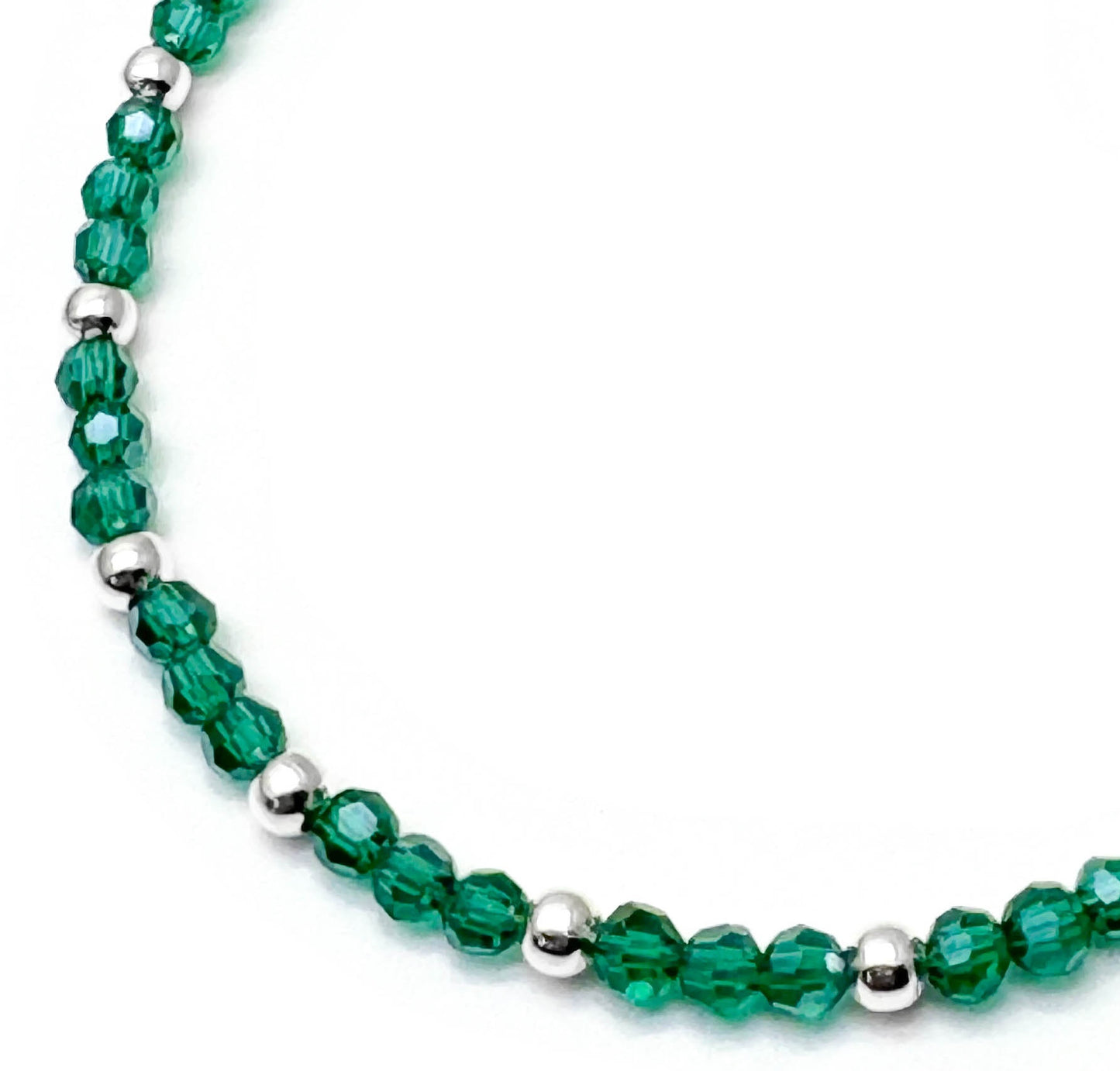 Plus Size Anklet with Faceted Teal Green Glass Beads, Adjustable