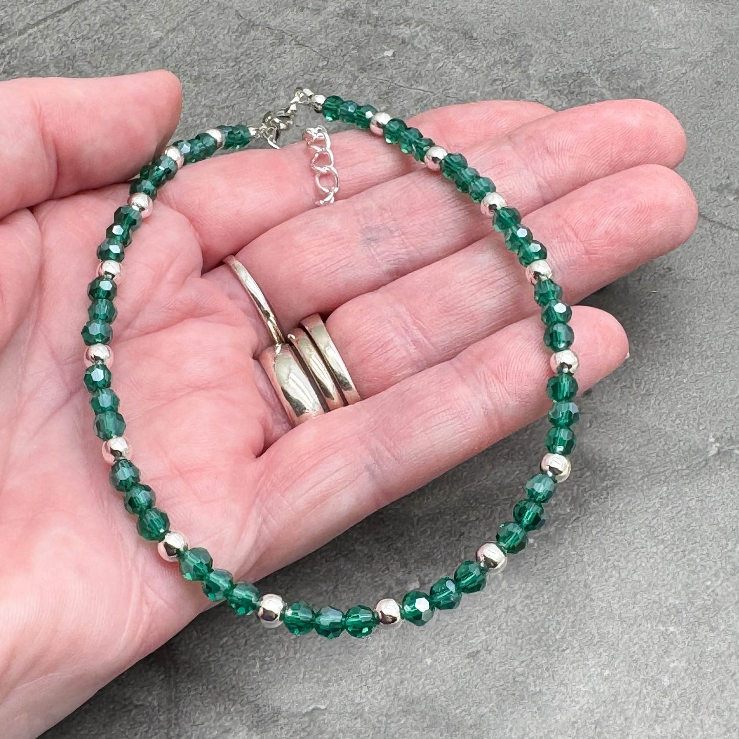 Plus Size Anklet with Faceted Teal Green Glass Beads, Adjustable