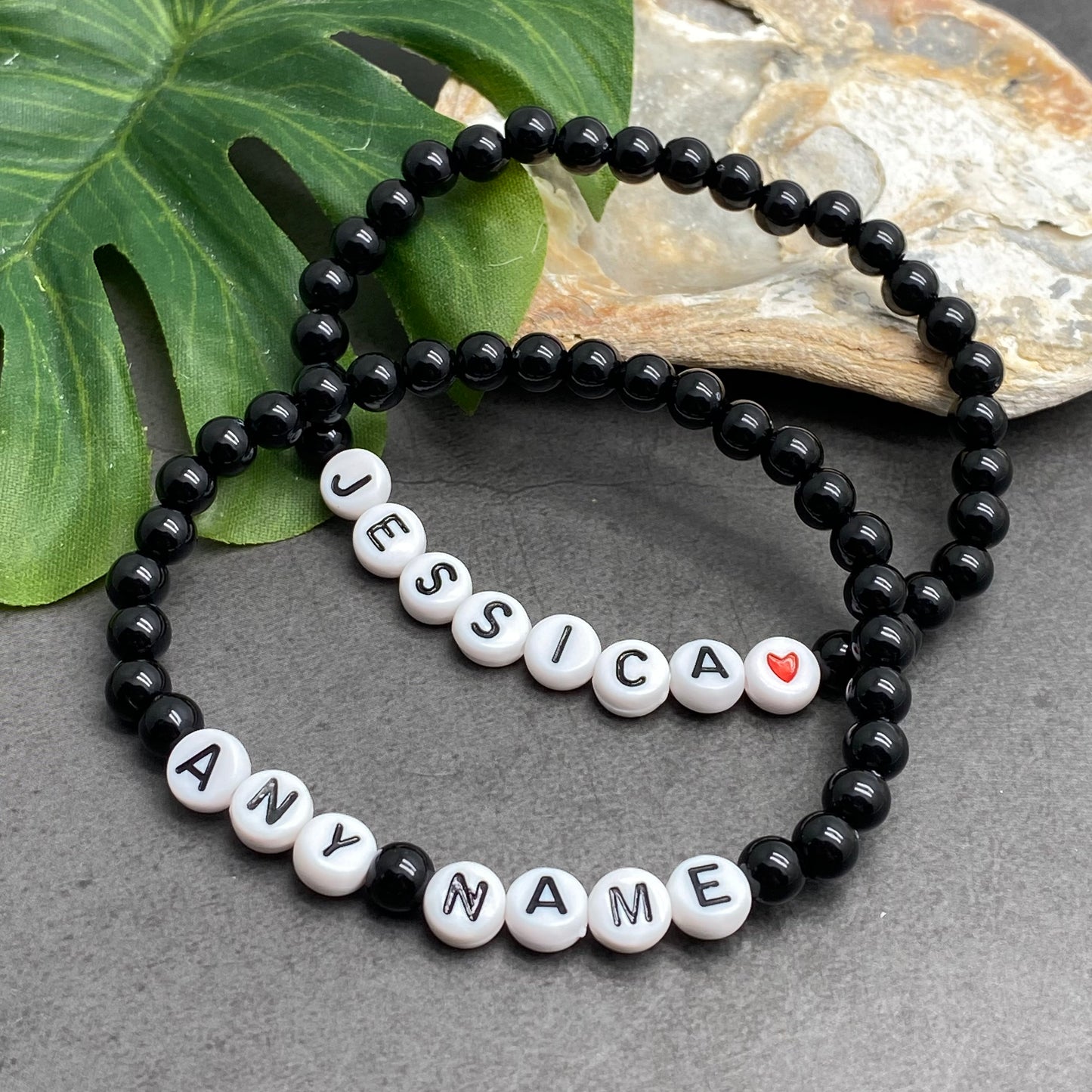 PERSONALISED Bead Bracelet - Black Acrylic Beads