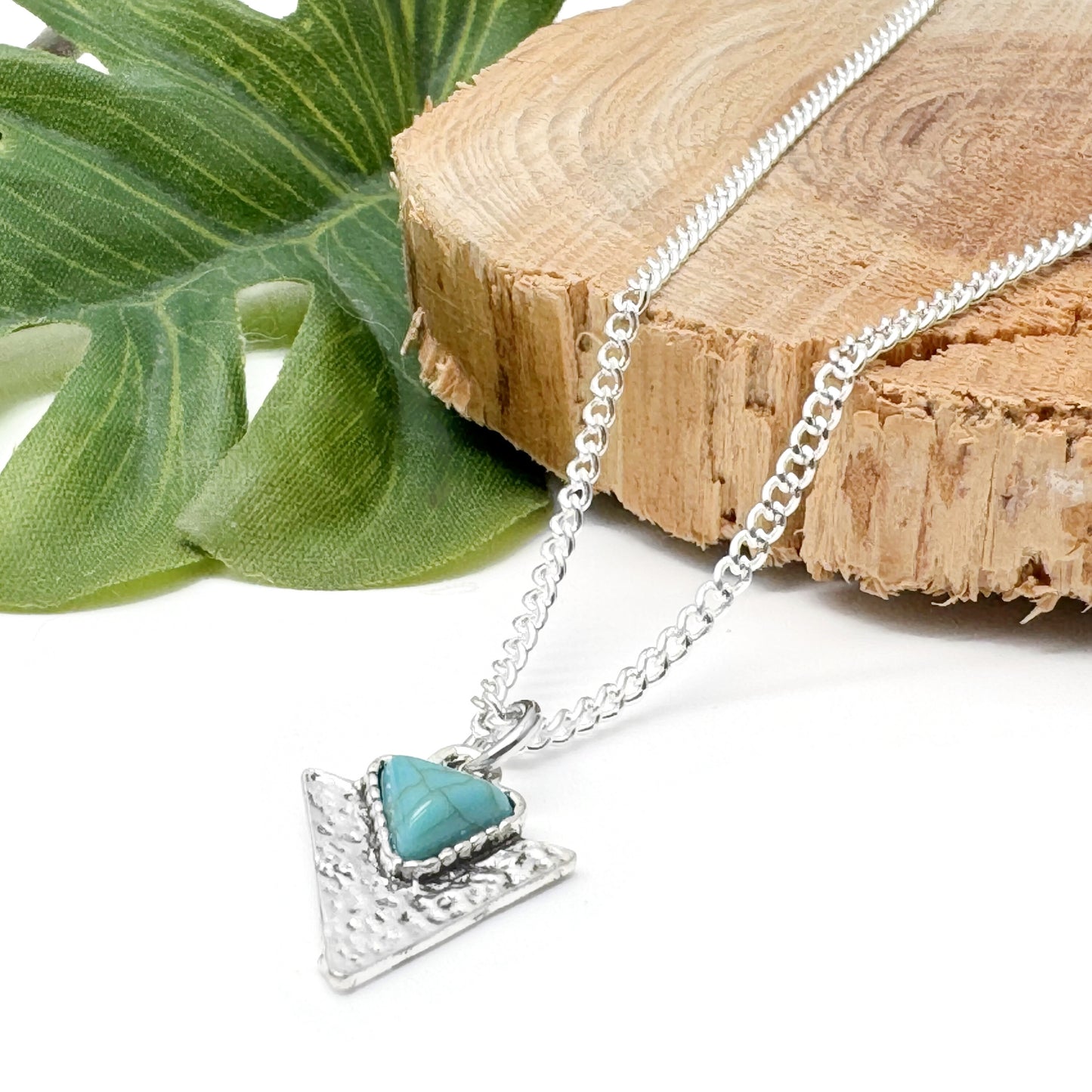 Triangle Charm Pendant Necklace with Turquoise Resin