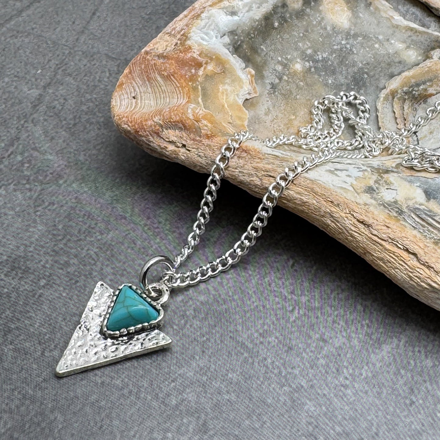 Triangle Charm Pendant Necklace with Turquoise Resin
