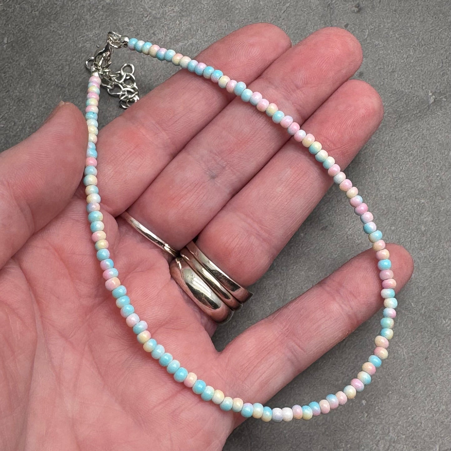 Plus Size Anklet with 3mm Pale Pastel Beads, Adjustable