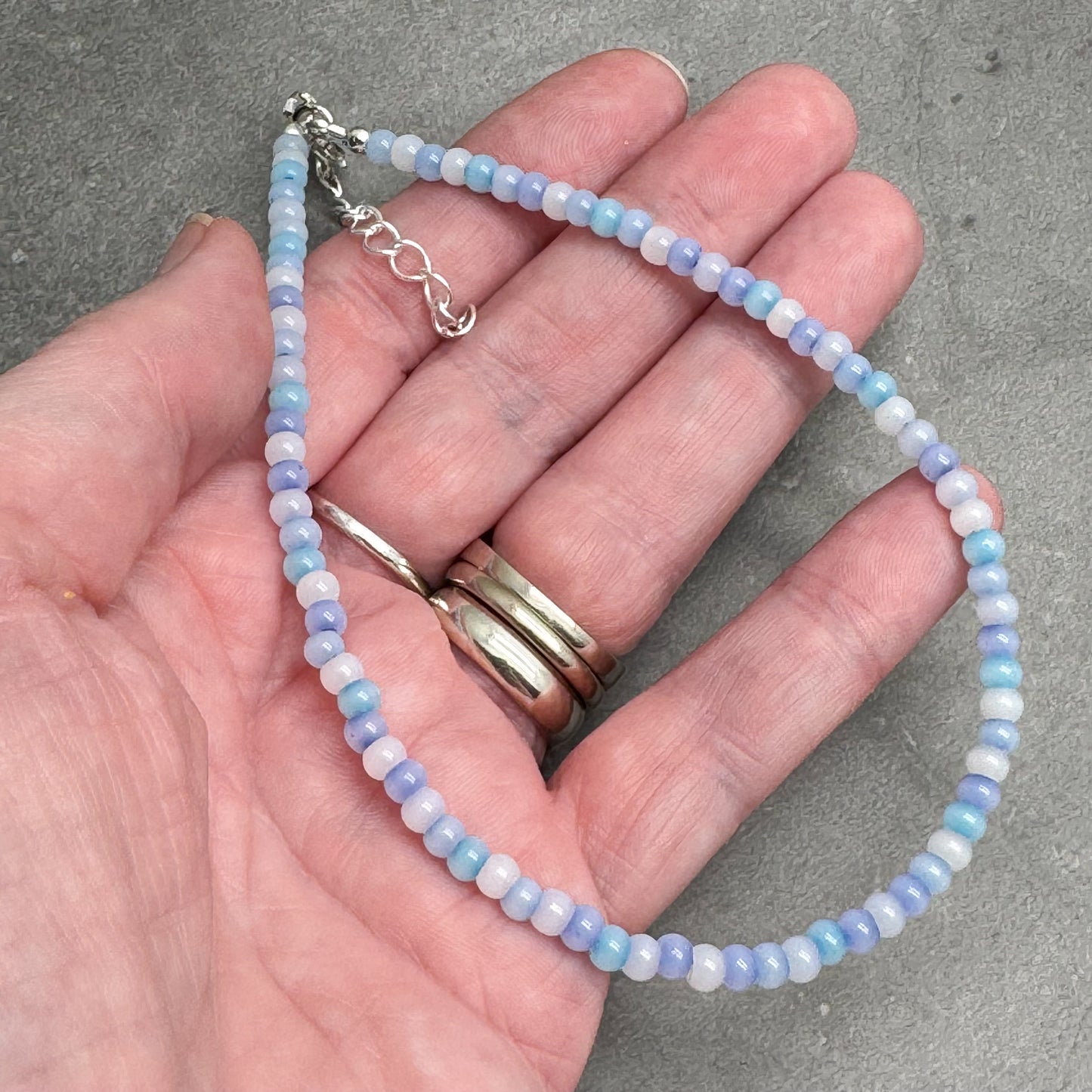 Plus Size Anklet with Pale Blue Glass Seed Beads, Adjustable