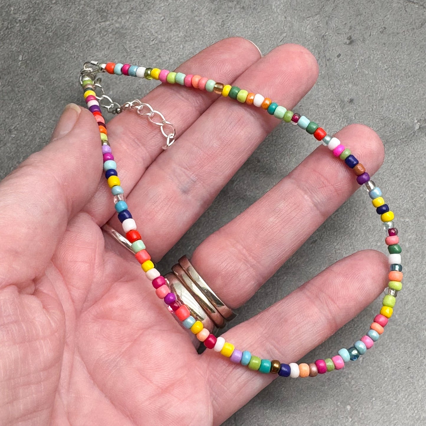 Plus Size Anklet with 3mm Bright Colour Mix Beads, Adjustable