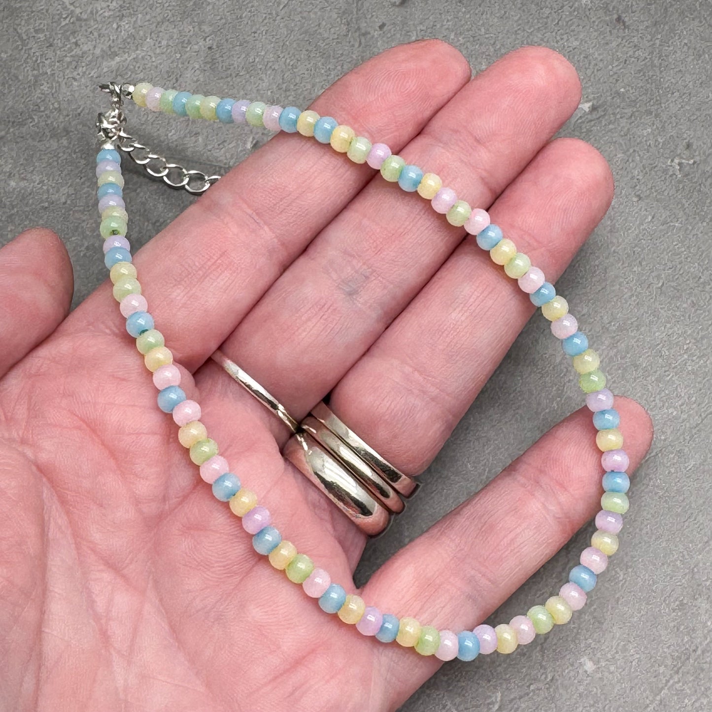 Plus Size Anklet with Pale Pastel Glass Seed Beads, Adjustable