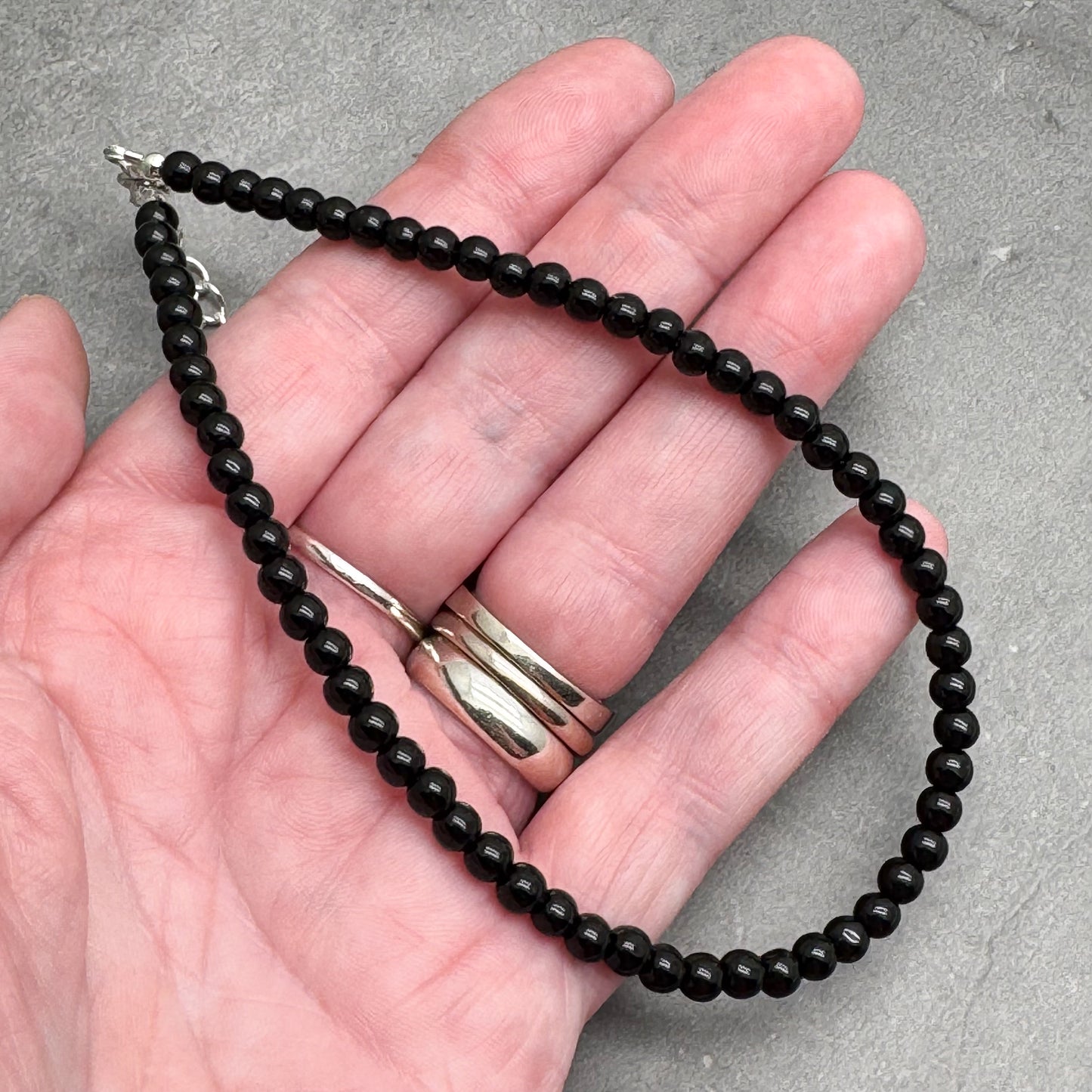 Plus Size Anklet with 4mm Black Glass Beads, Adjustable