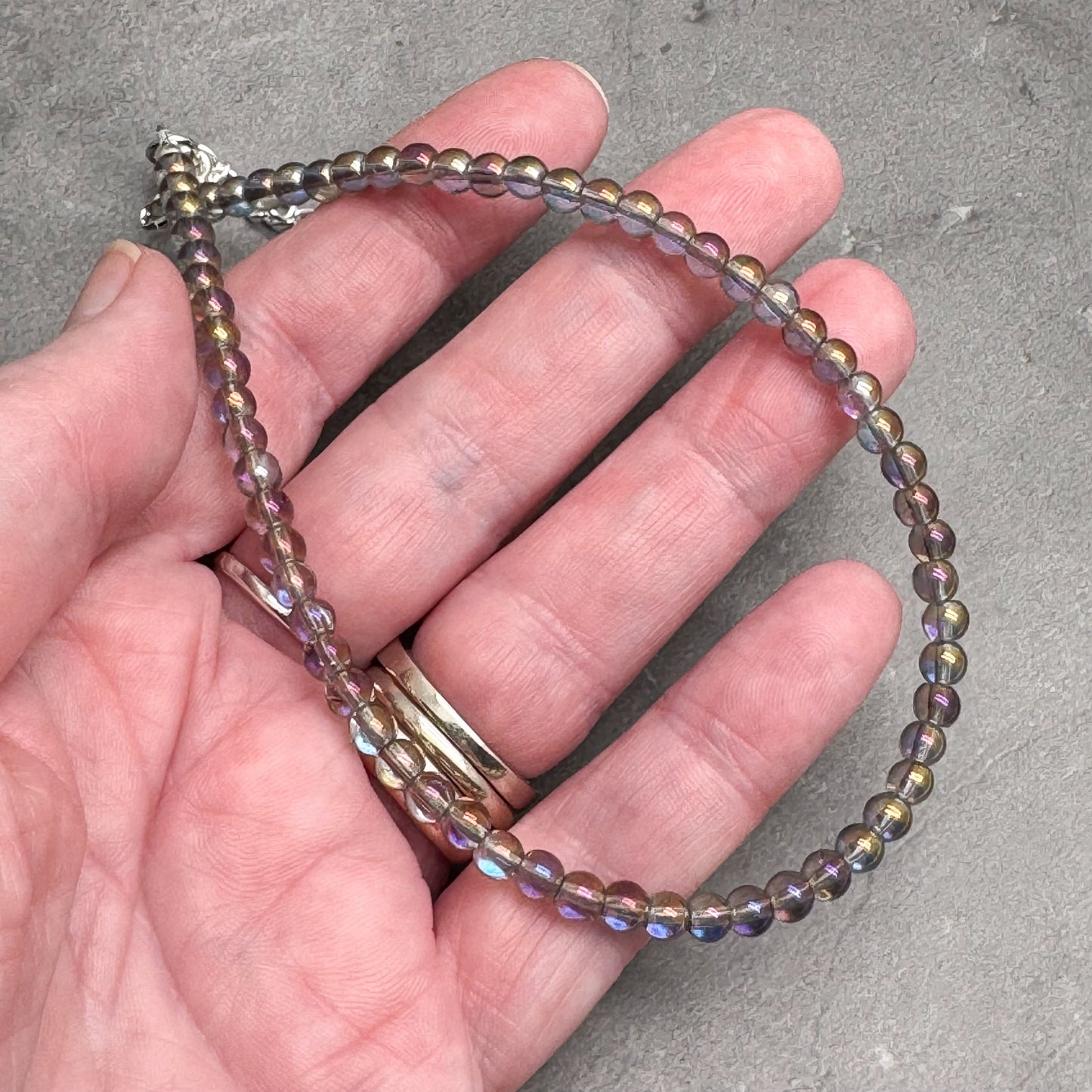 Plus Size Anklet with 4mm AB Taupe Brown Glass Beads, Adjustable