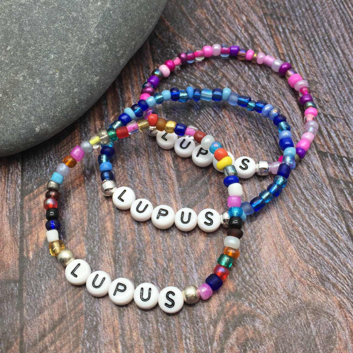 LUPUS Medical Alert Bracelet - Glass Seed Beads