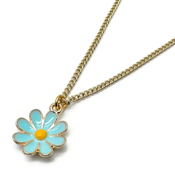 Blue Daisy Flower Charm Pendant Necklace