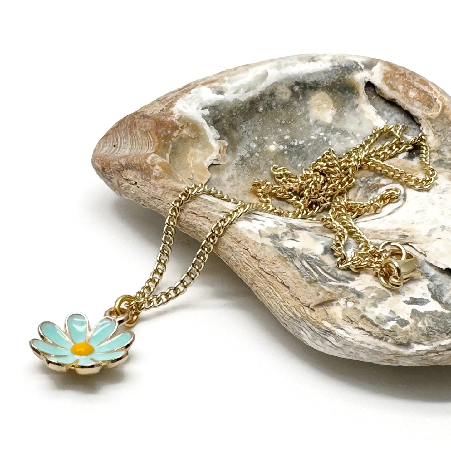 Blue Daisy Flower Charm Pendant Necklace