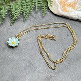 Blue Daisy Flower Charm Pendant Necklace