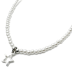 Silver Plated Star Charm Pearly Bead Necklace