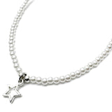 Silver Plated Star Charm Pearly Bead Necklace