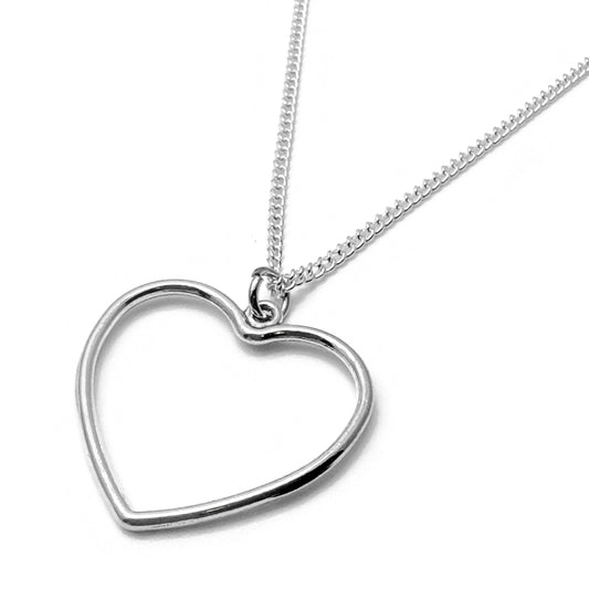 Large Heart Charm Silver Plated Pendant Necklace
