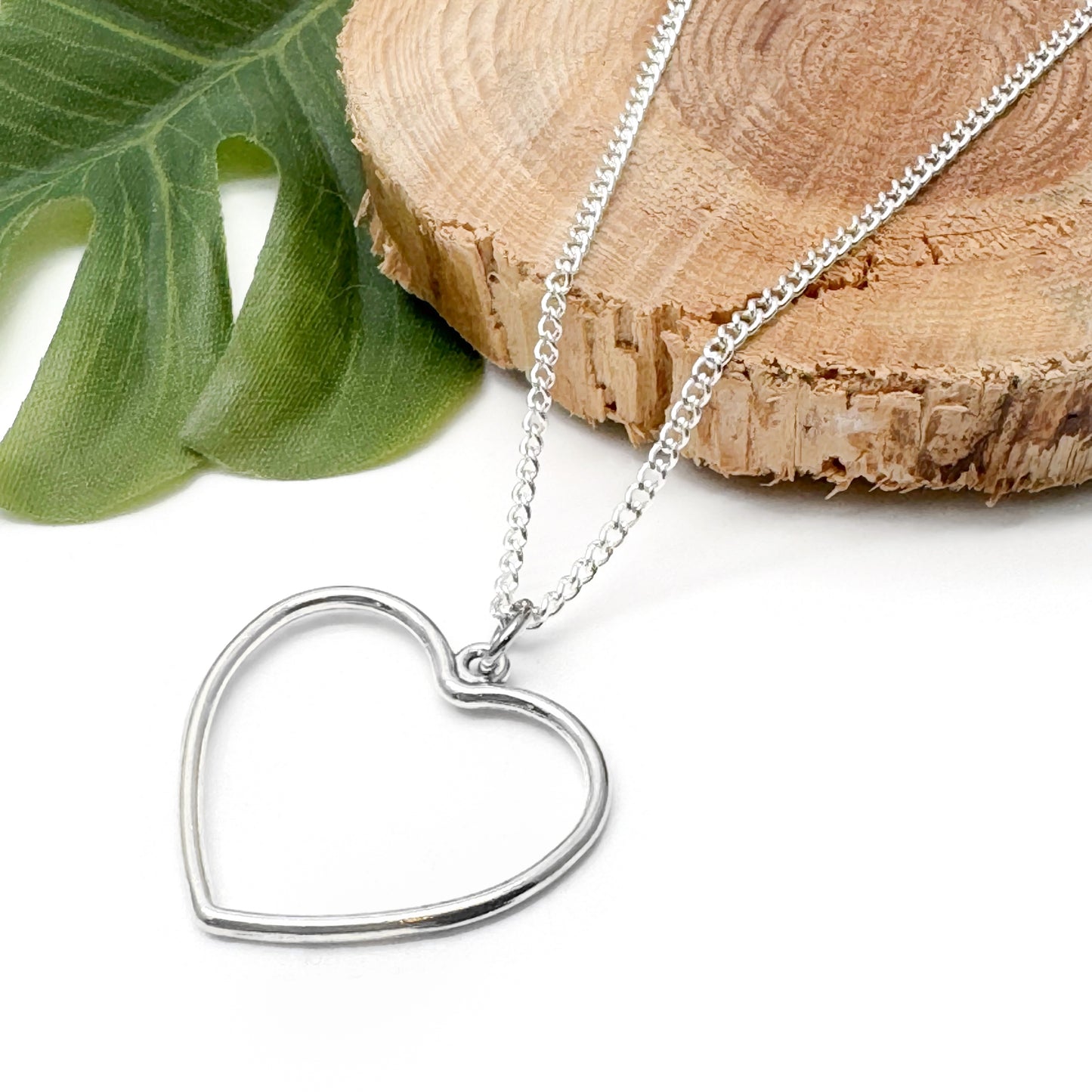 Large Heart Charm Silver Plated Pendant Necklace