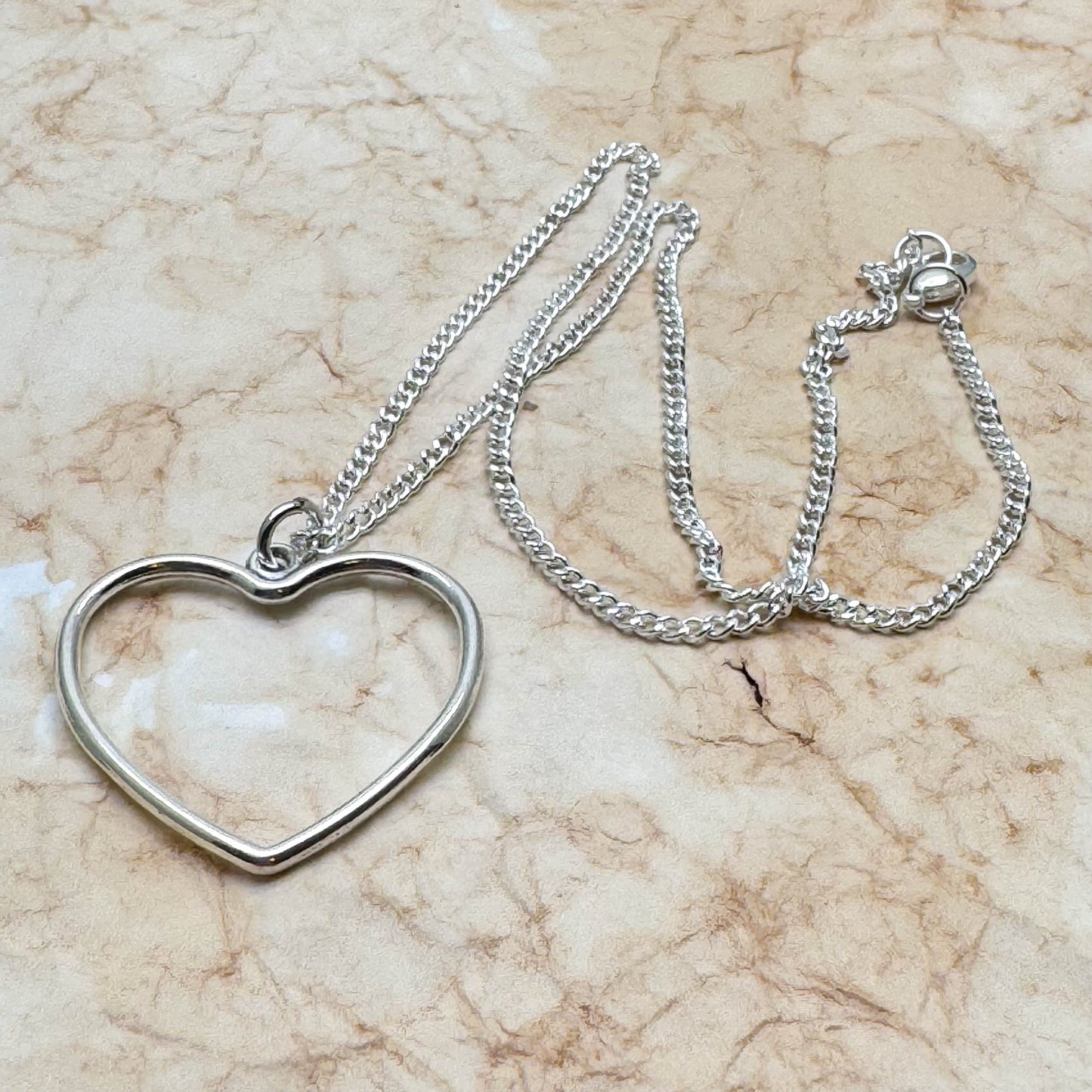 Large Heart Charm Silver Plated Pendant Necklace
