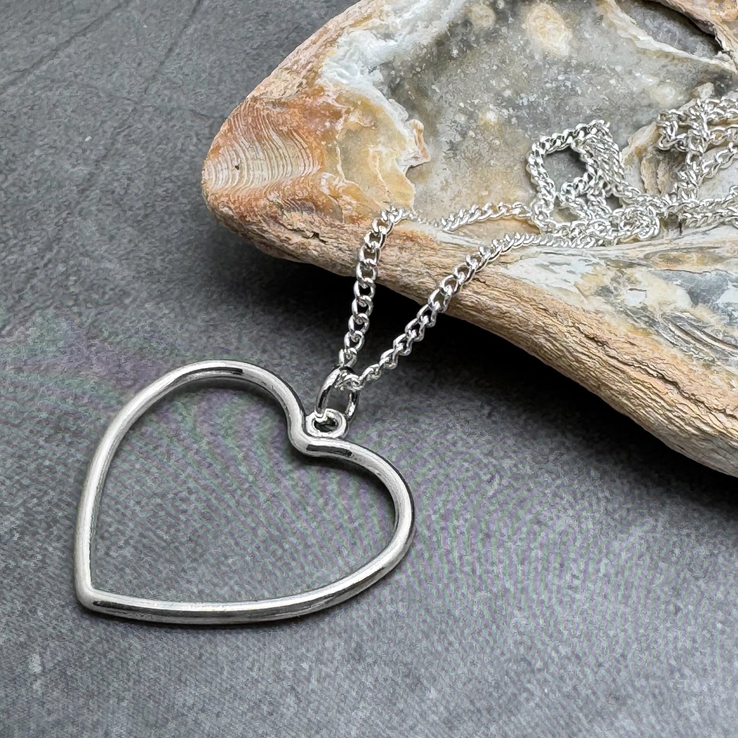 Large Heart Charm Silver Plated Pendant Necklace
