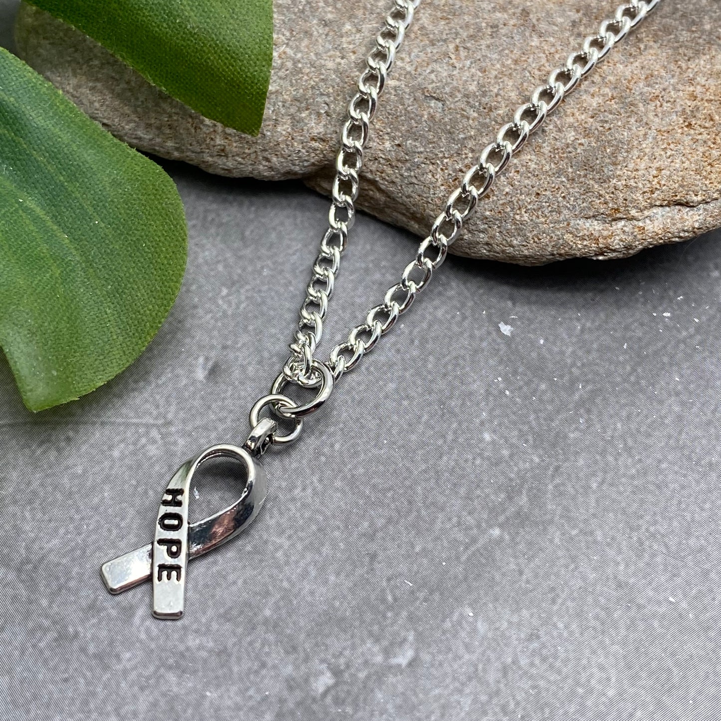 Hope Ribbon Charm Pendant Necklace