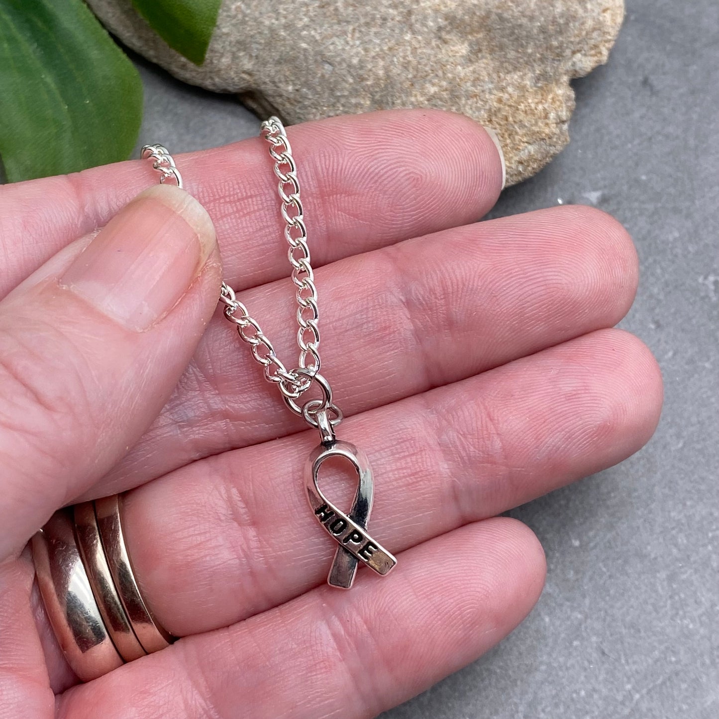 Hope Ribbon Charm Pendant Necklace