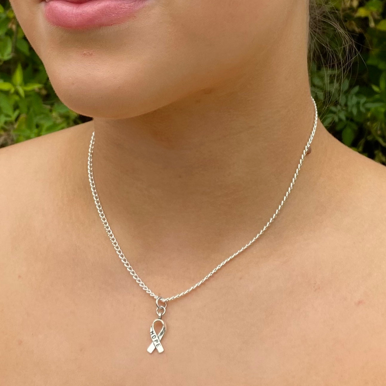 Hope Ribbon Charm Pendant Necklace