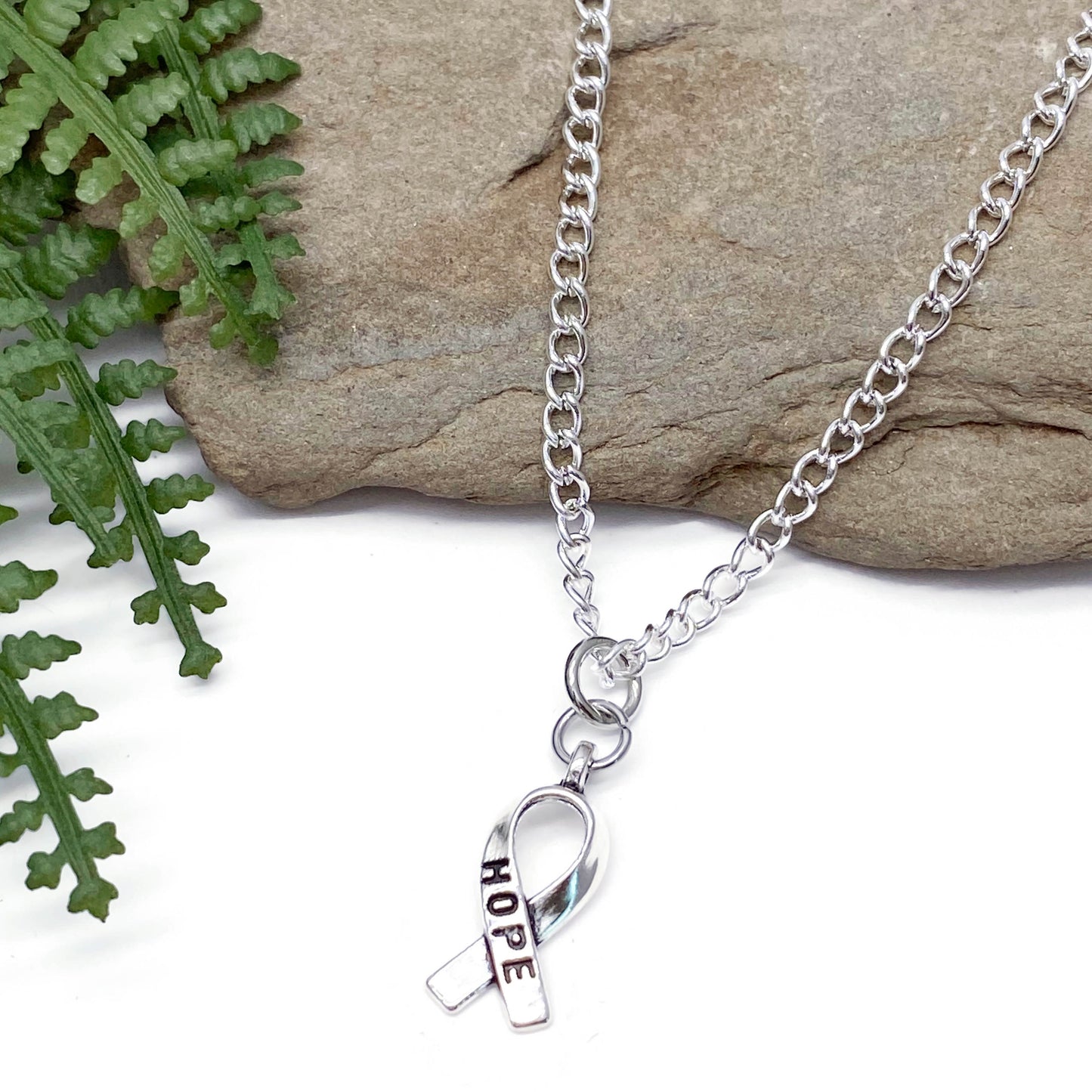 Hope Ribbon Charm Pendant Necklace